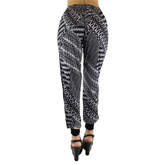 Black & White Geo Chevron Print Jogger Pants - Picture 3 of 8